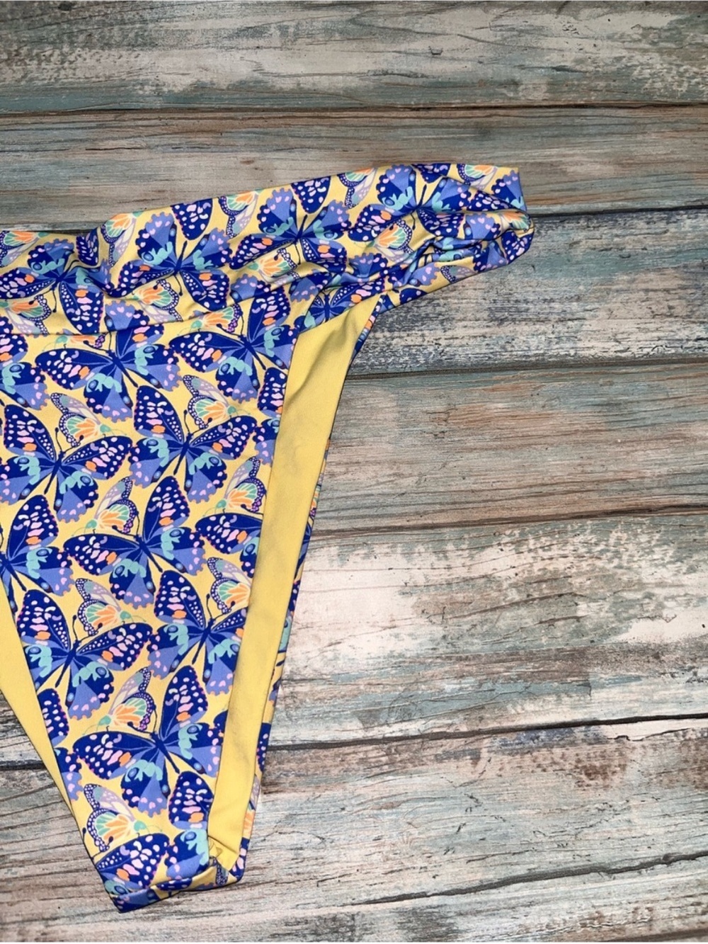 Frankies Bikinis Floral Bikini Bottoms Blue Yellow Cheeky Swim Medium - Picture 4 of 6